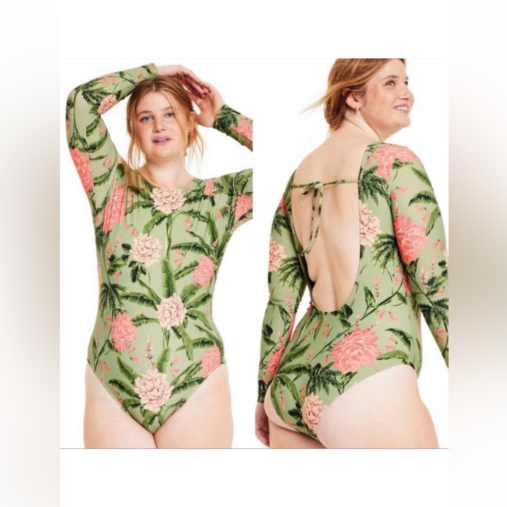 Agua Bendita x Target Peony Print Long Sleeve One Piece Swimsuit Sz XXL